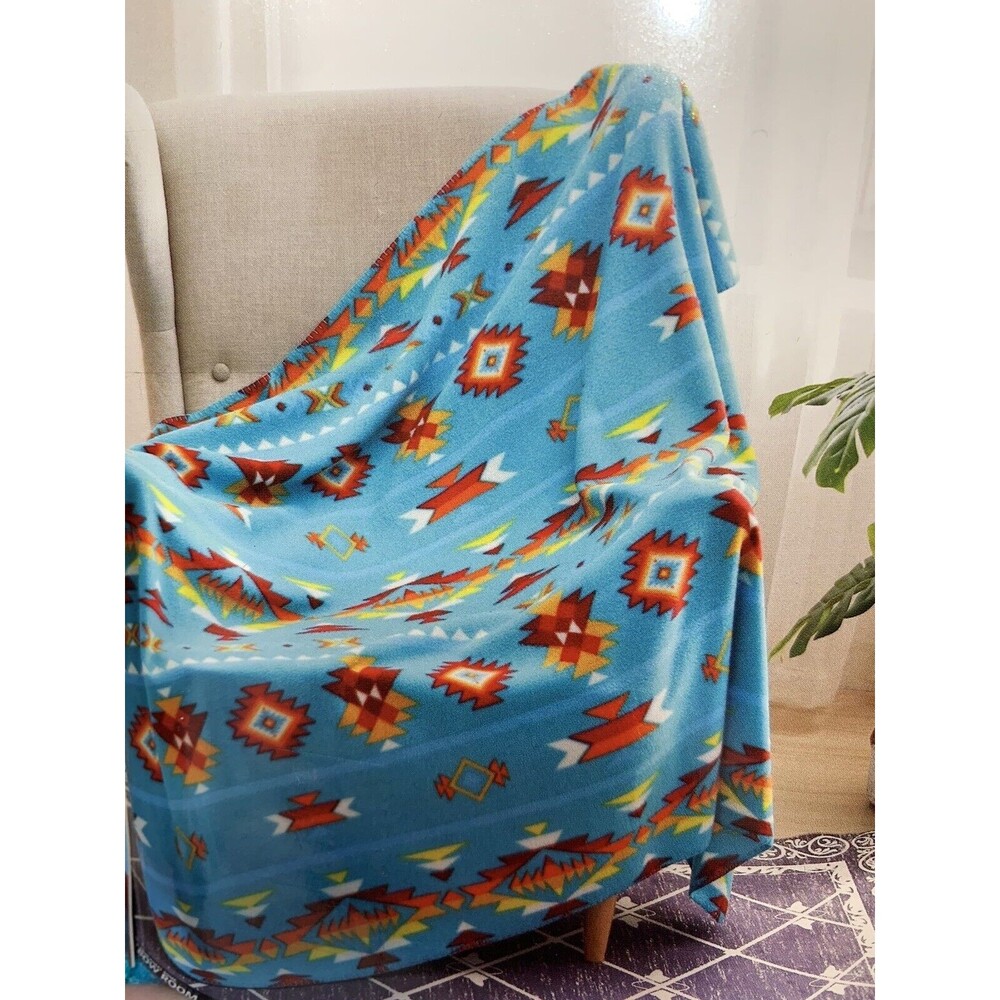 Aztec Western Cowgirl Turquoise Full Size Silk Touch Blanket 60x50